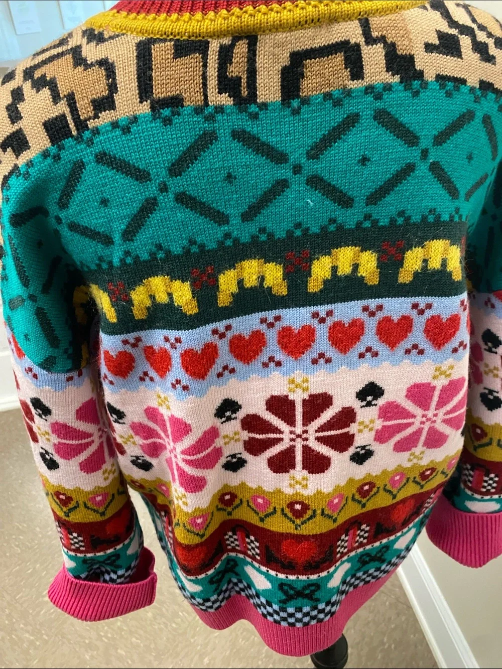 kate spade Multicolor Floral & Heart Crewneck Sweater - Teal/Pink/Red/Yellow
